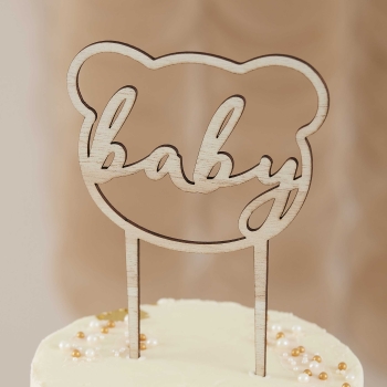 Cake Topper - Wooden Teddy Bear Baby